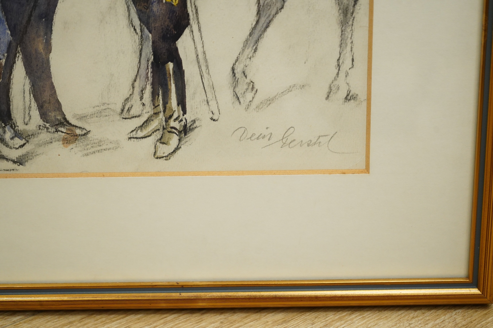Attributed to Alfred Gerstenbrand, Caricature of military figures, signed and inscribed, details verso, pastel, 28 x 25cm